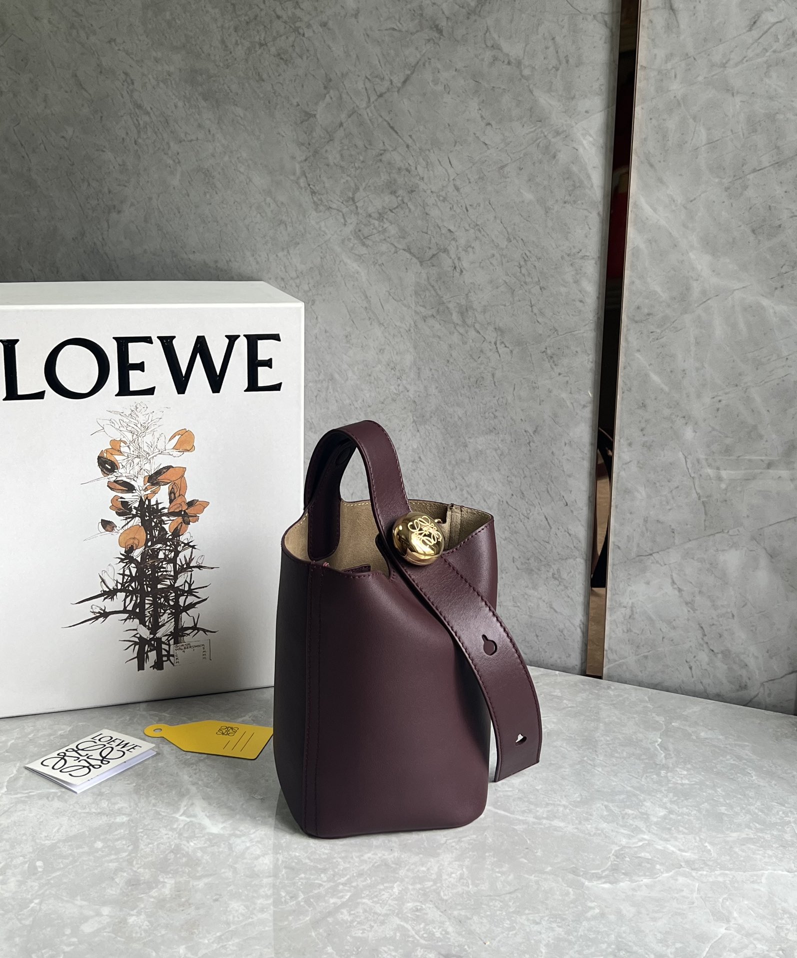 Loewe Mini Pebble Bucket in Mellow Calfskin Dark Purple